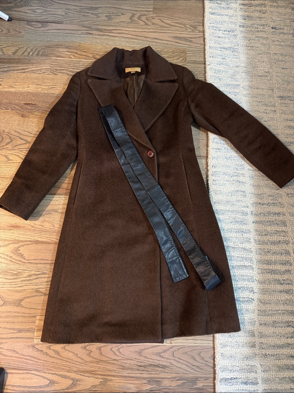 Women's Dark Brown Single-Button Trench Coat with Removable Black Belt